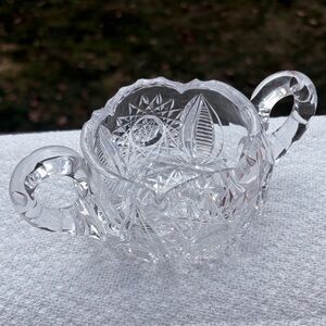 Vintage Cut Glass Open Sugar Bowl Candy Dish Double Handle Star Pattern